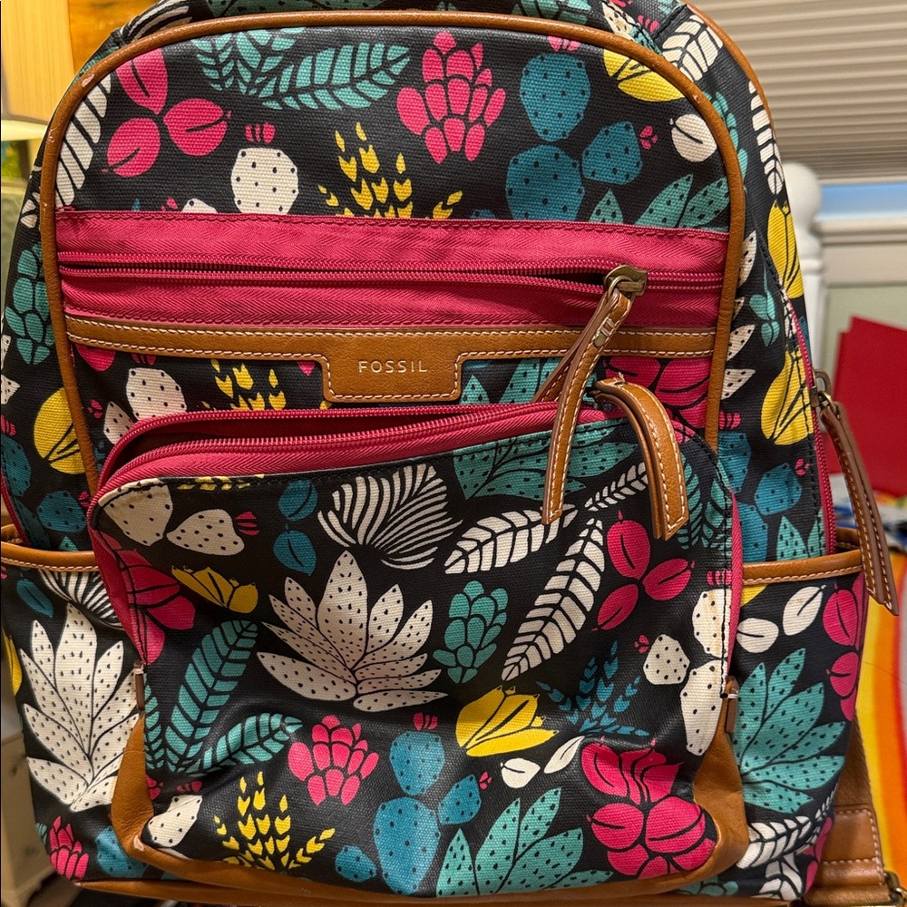 Fossil Women's Floral Backpack - Pink, Teal, Yellow